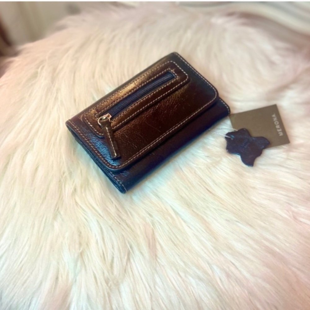 NWT Y2k Vintage Genuine Leather Merona Classic Trifold Women’s Black Zip Wallet - Picture 3 of 5